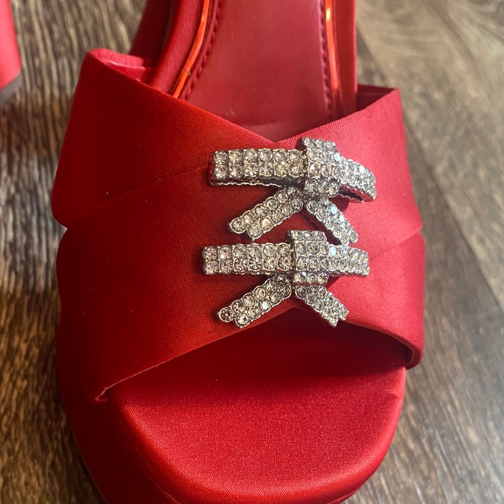 Gianni Bini Scarlet Satin Heels with Sparkling Accents - Picture 13 of 13